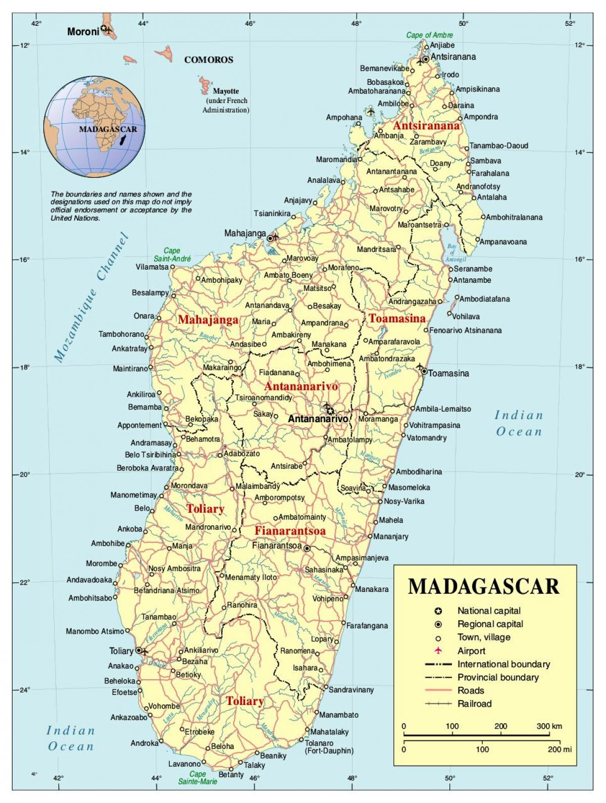 mapa Madagaskar cesty