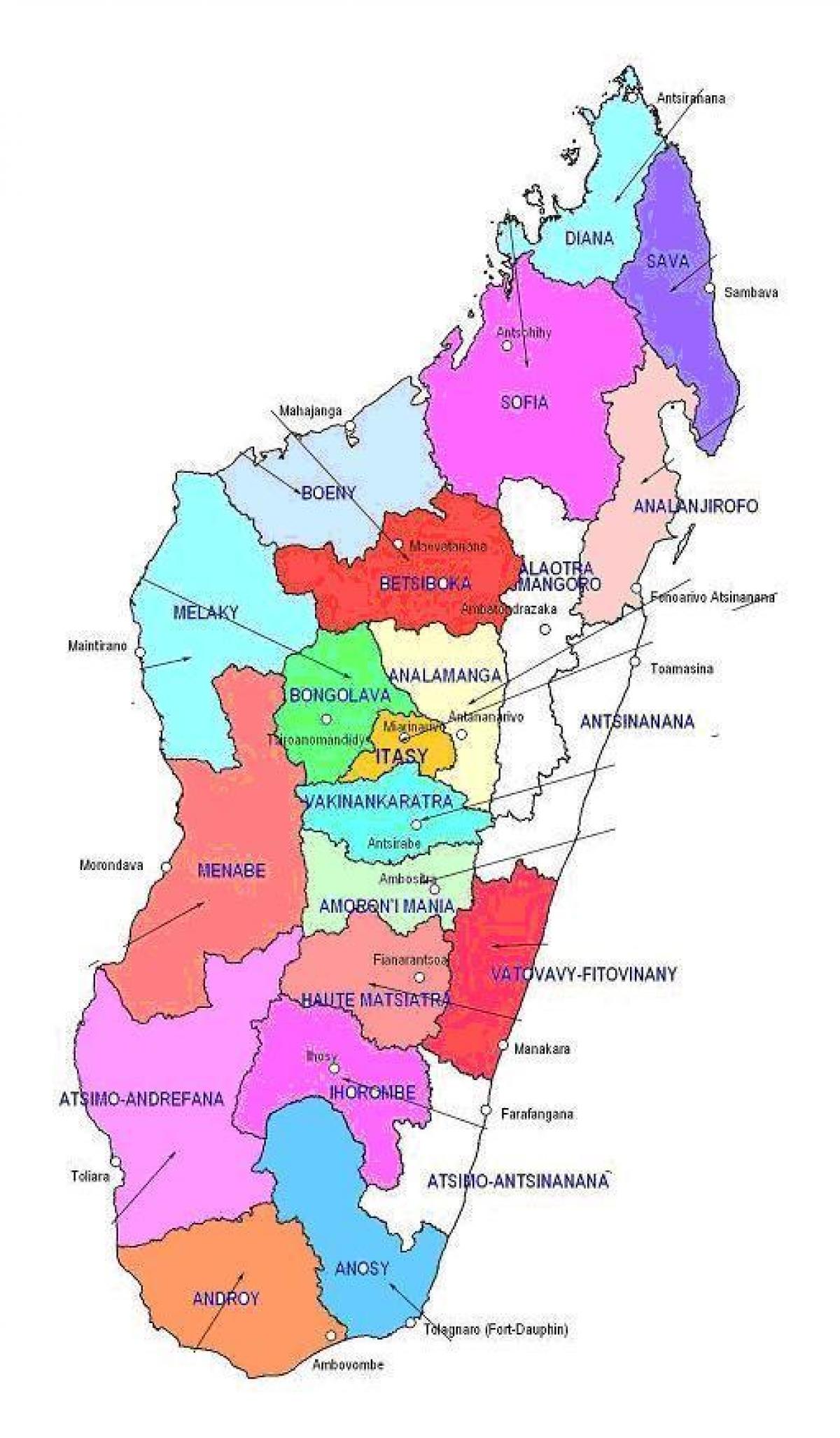 mapa Madagaskar regiónov