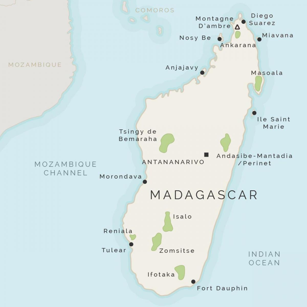 mapa z Madagaskaru a okolité ostrovy