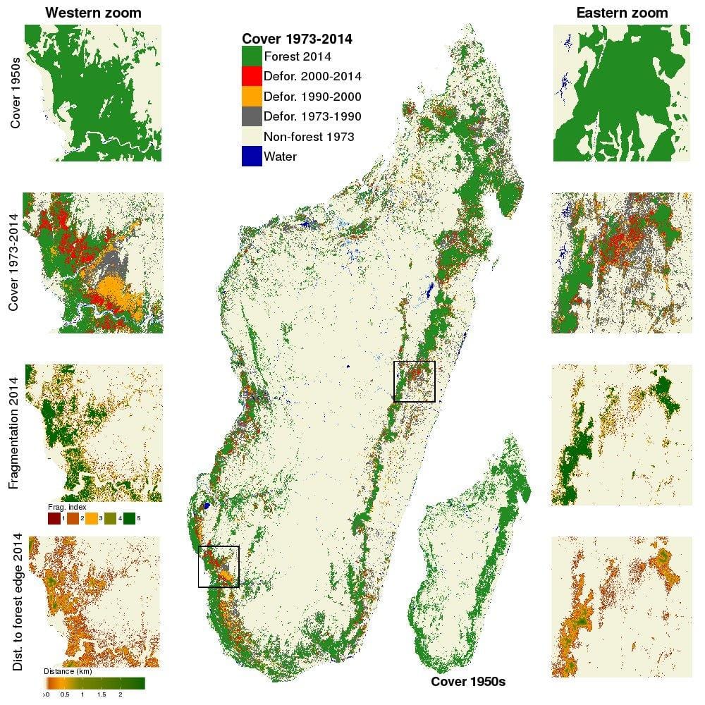 mapa Madagaskar odlesňovania