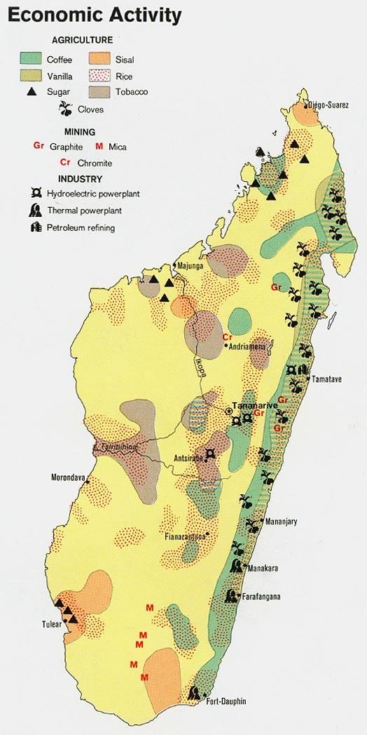 mapa Madagaskar prírodných zdrojov