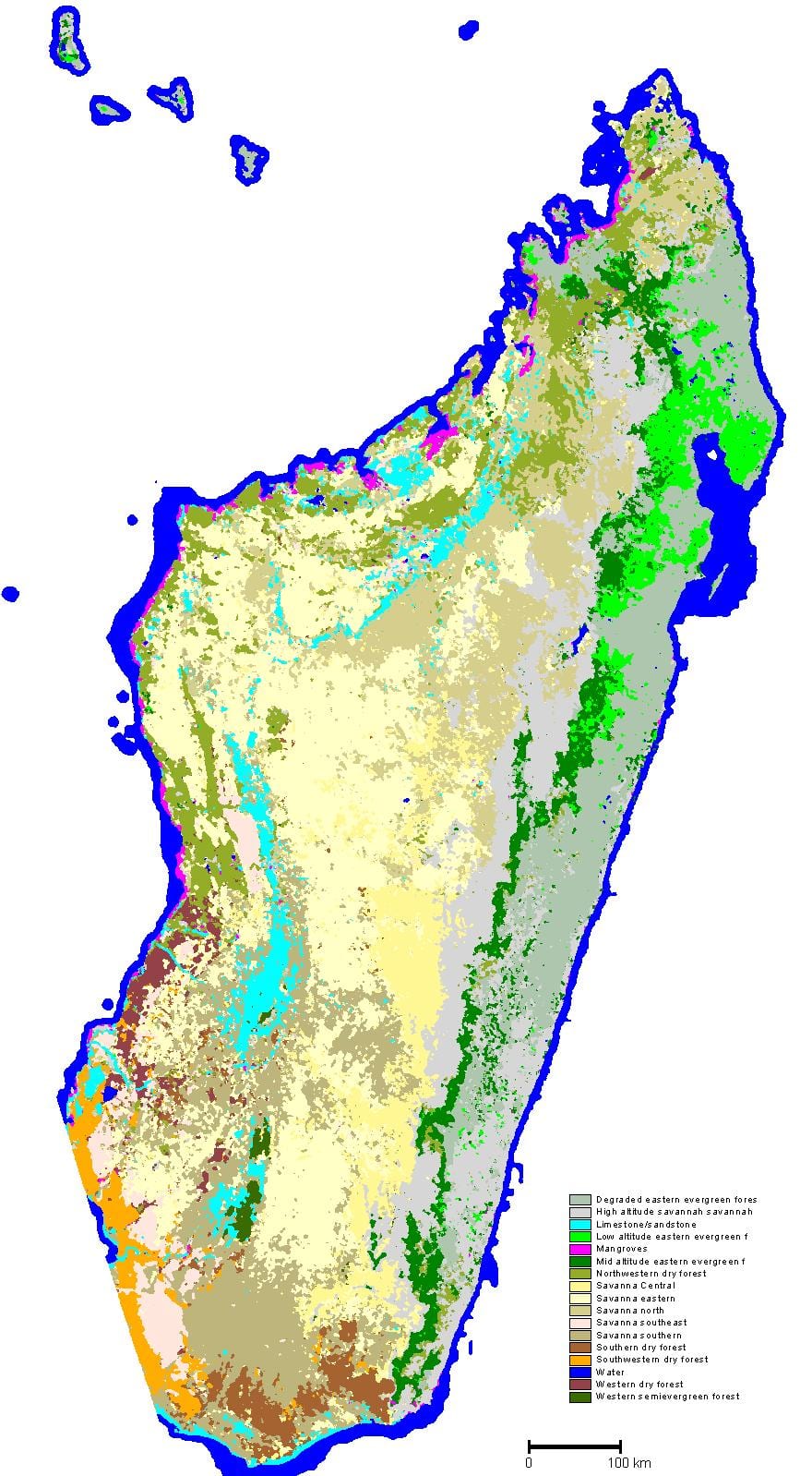 mapa Madagaskar vegetácie