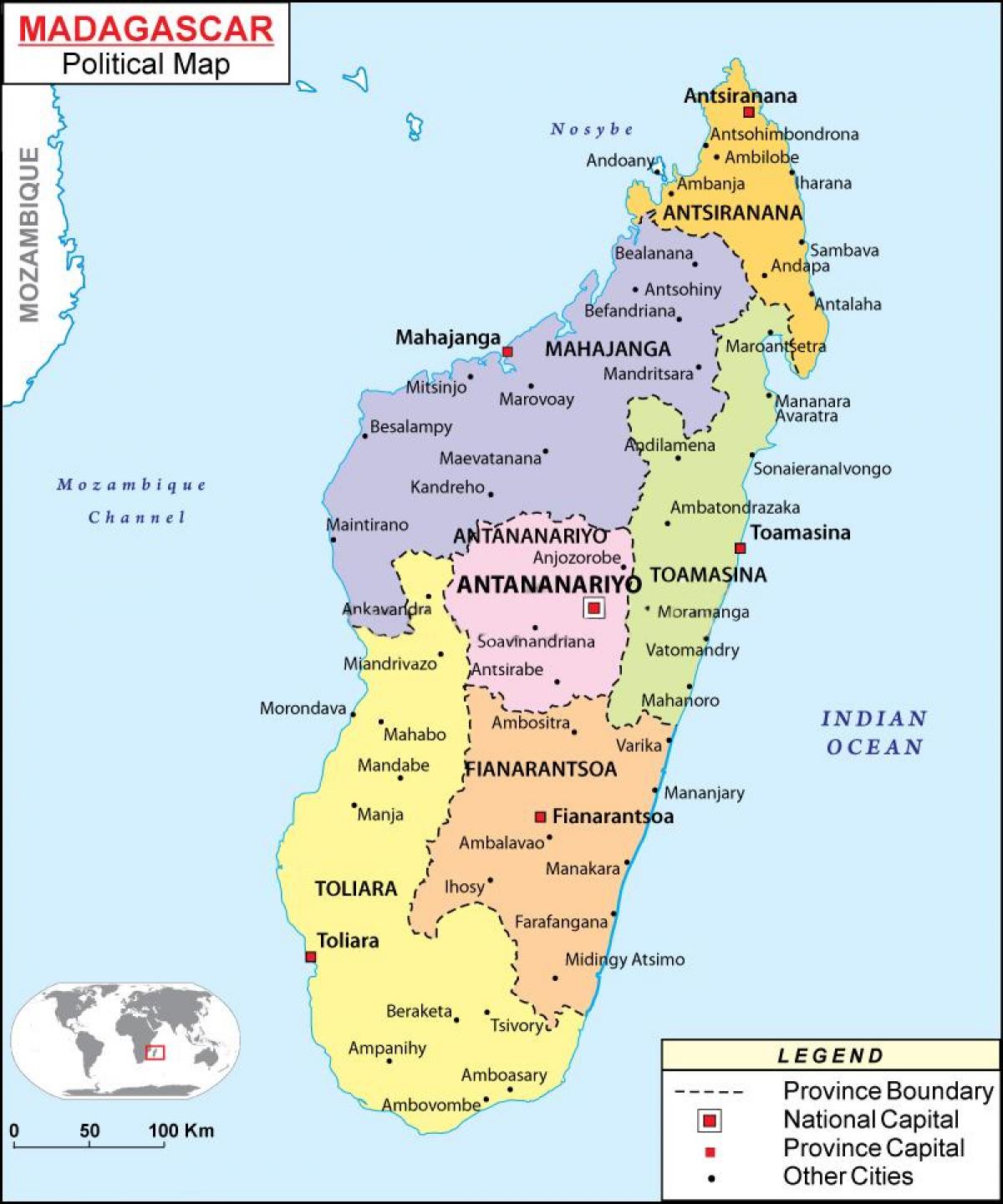 mapa politická mapa Madagaskar