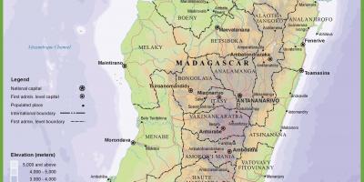 Mapa fyzickej mape Madagaskar